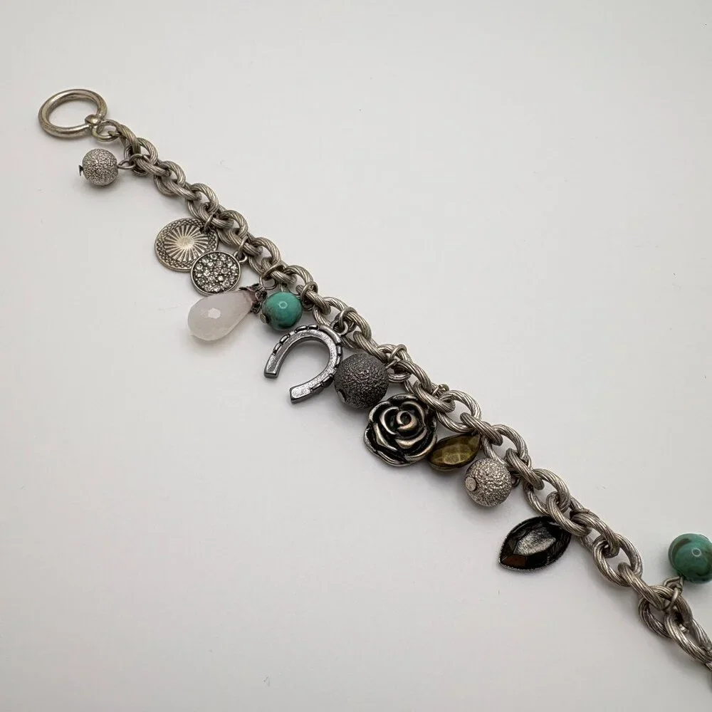 American Eagle Charm Bracelet Horseshoe Flower Charms Silver Tone Live Your Life - Picture 4 of 7